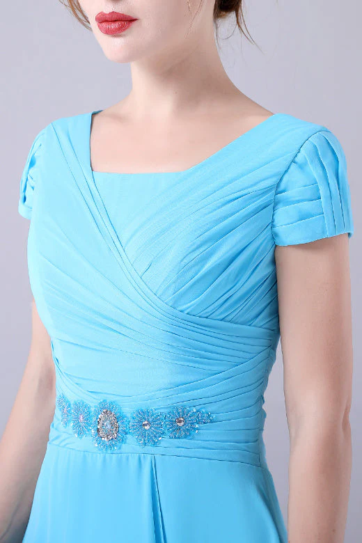 A-Line Short sleeves Square Sequined Knee-length Applique mother's dress - Image 4