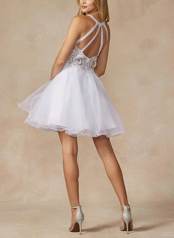 A-Line Sleeveless Lace/Tulle Homecoming Dresses With Appliques Lace - Image 3