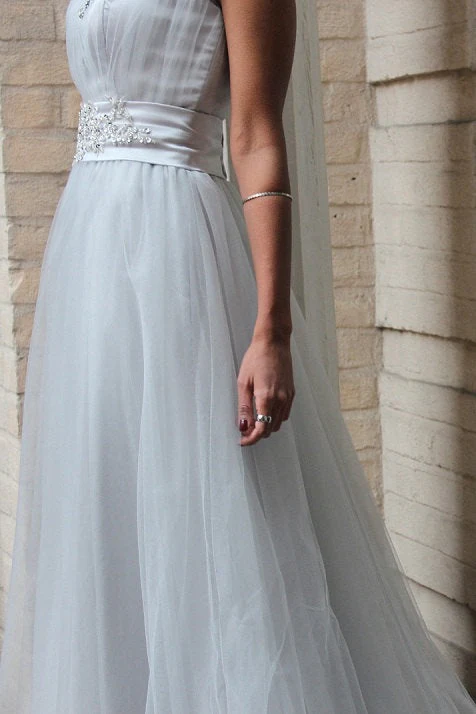 A-line Small Round Collar  Floor Length Tulle Beaded Evening Dress - Image 5