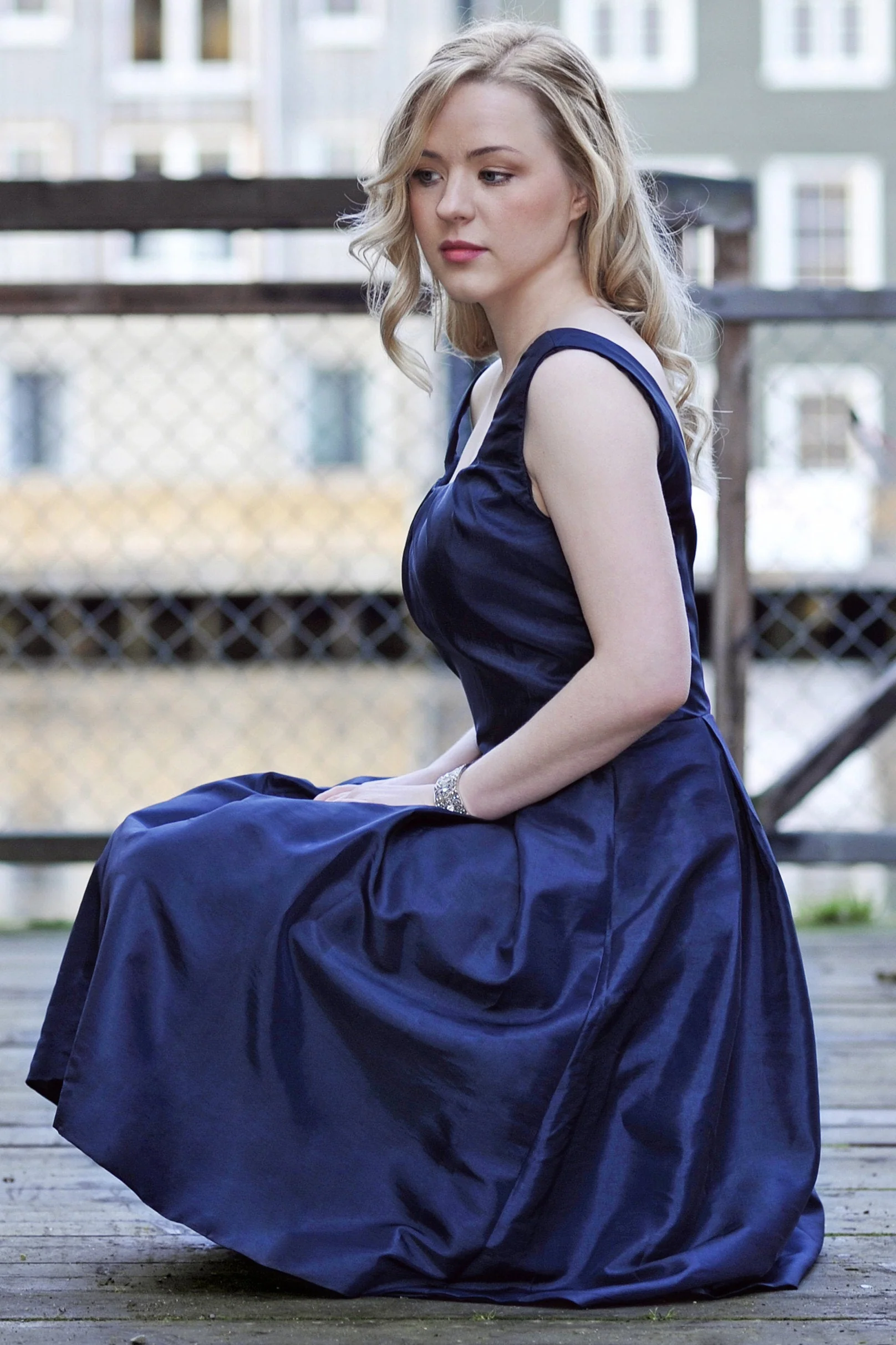 A-line Small Round Collar Knee Length Charmuse Bridesmaid Dress - Image 5