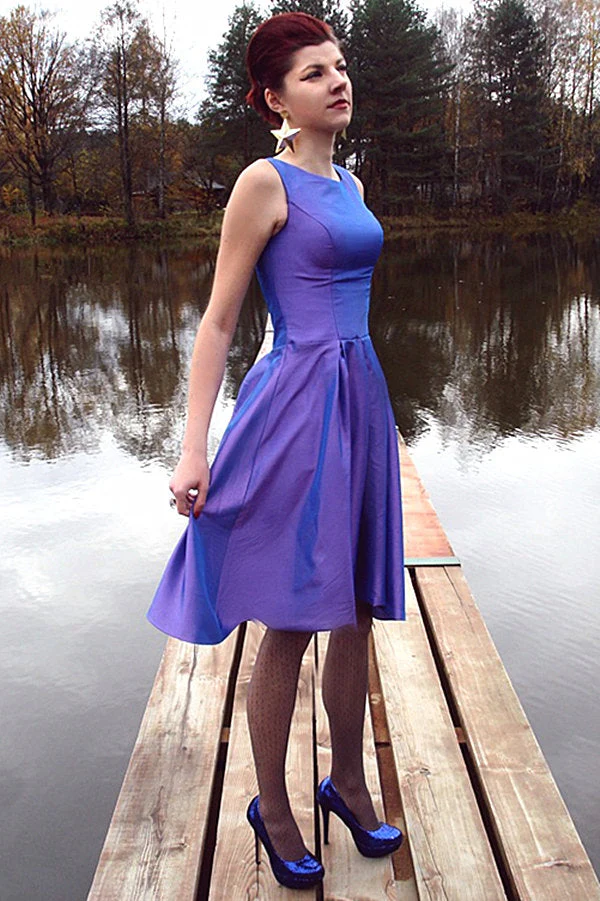 A-line Small Round Collar Knee Length Charmuse Bridesmaid Dress - Image 2