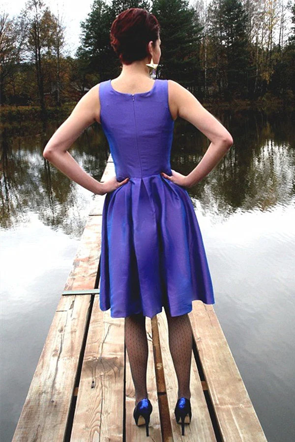 A-line Small Round Collar Knee Length Charmuse Bridesmaid Dress - Image 3