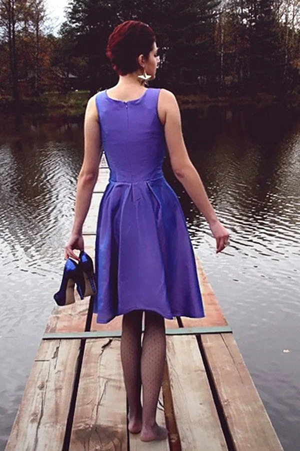 A-line Small Round Collar Knee Length Charmuse Bridesmaid Dress - Image 5