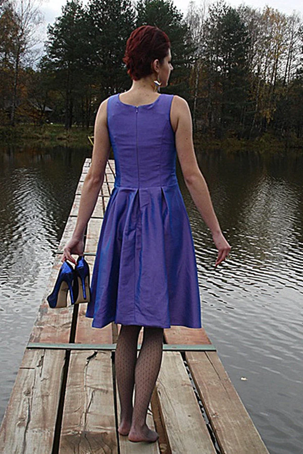 A-line Small Round Collar Knee Length Charmuse Bridesmaid Dress - Image 6