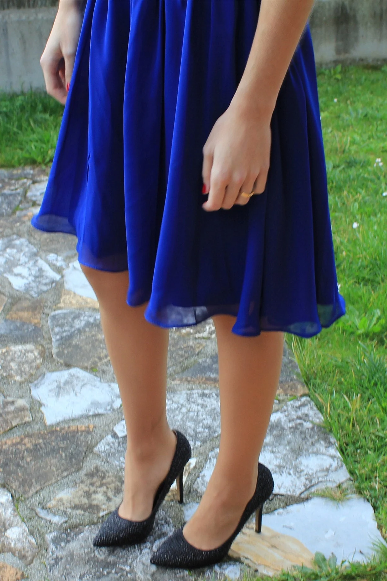 A-line Small Round Collar Knee Length Chiffon Beaded Prom Dress - Image 10