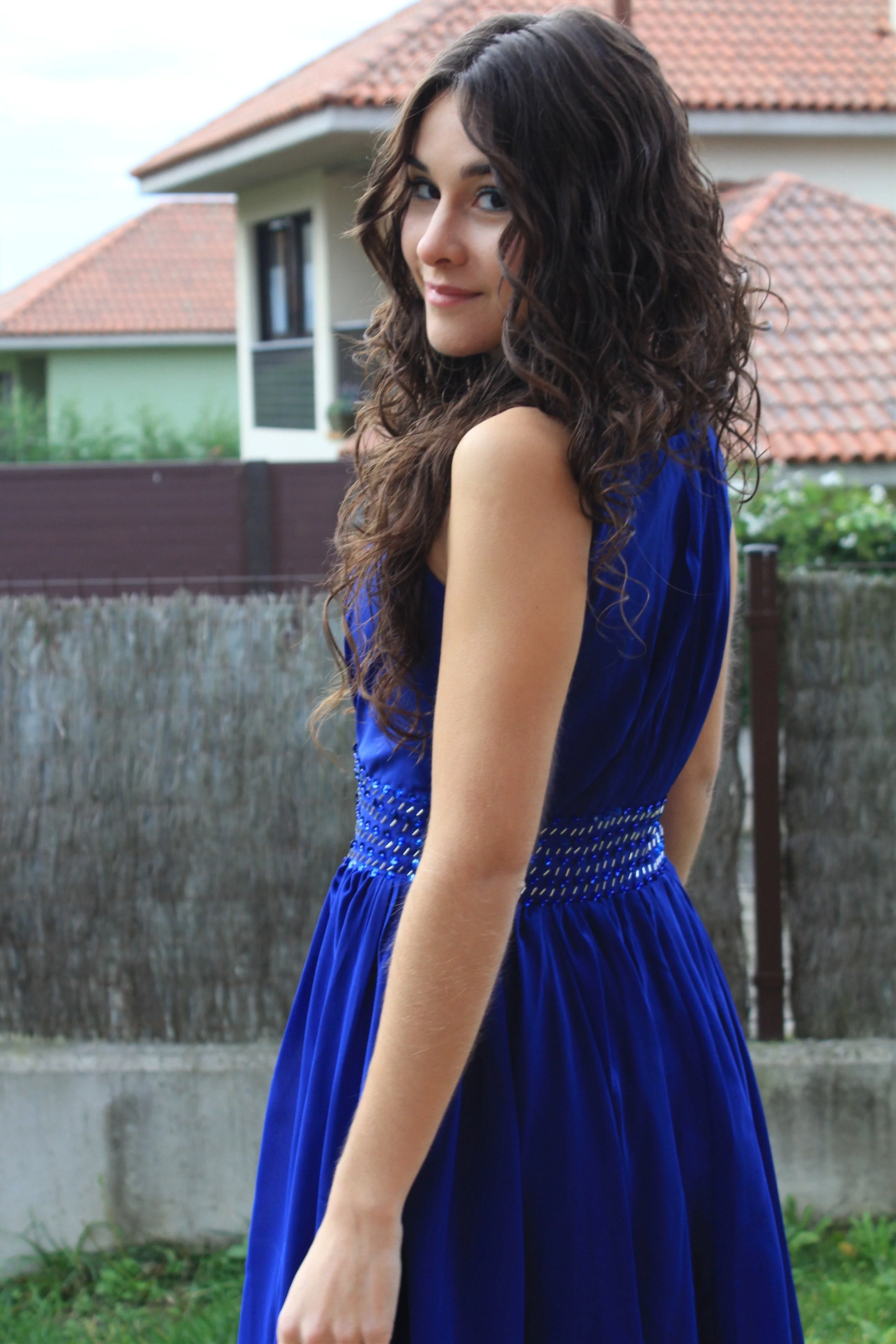 A-line Small Round Collar Knee Length Chiffon Beaded Prom Dress - Image 4