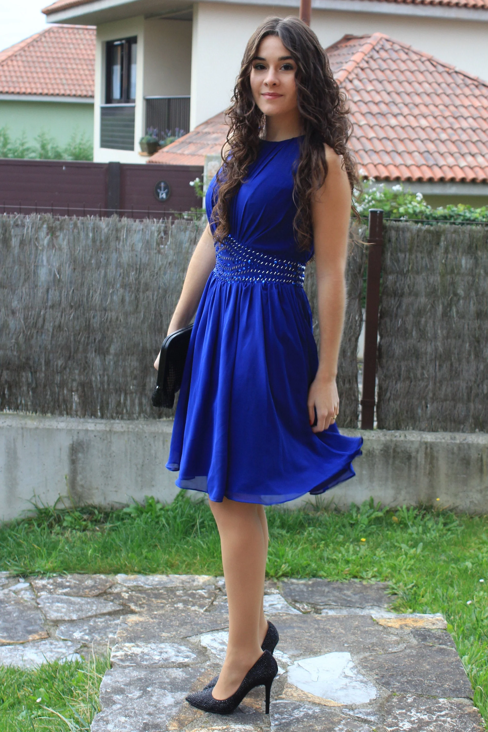 A-line Small Round Collar Knee Length Chiffon Beaded Prom Dress - Image 5
