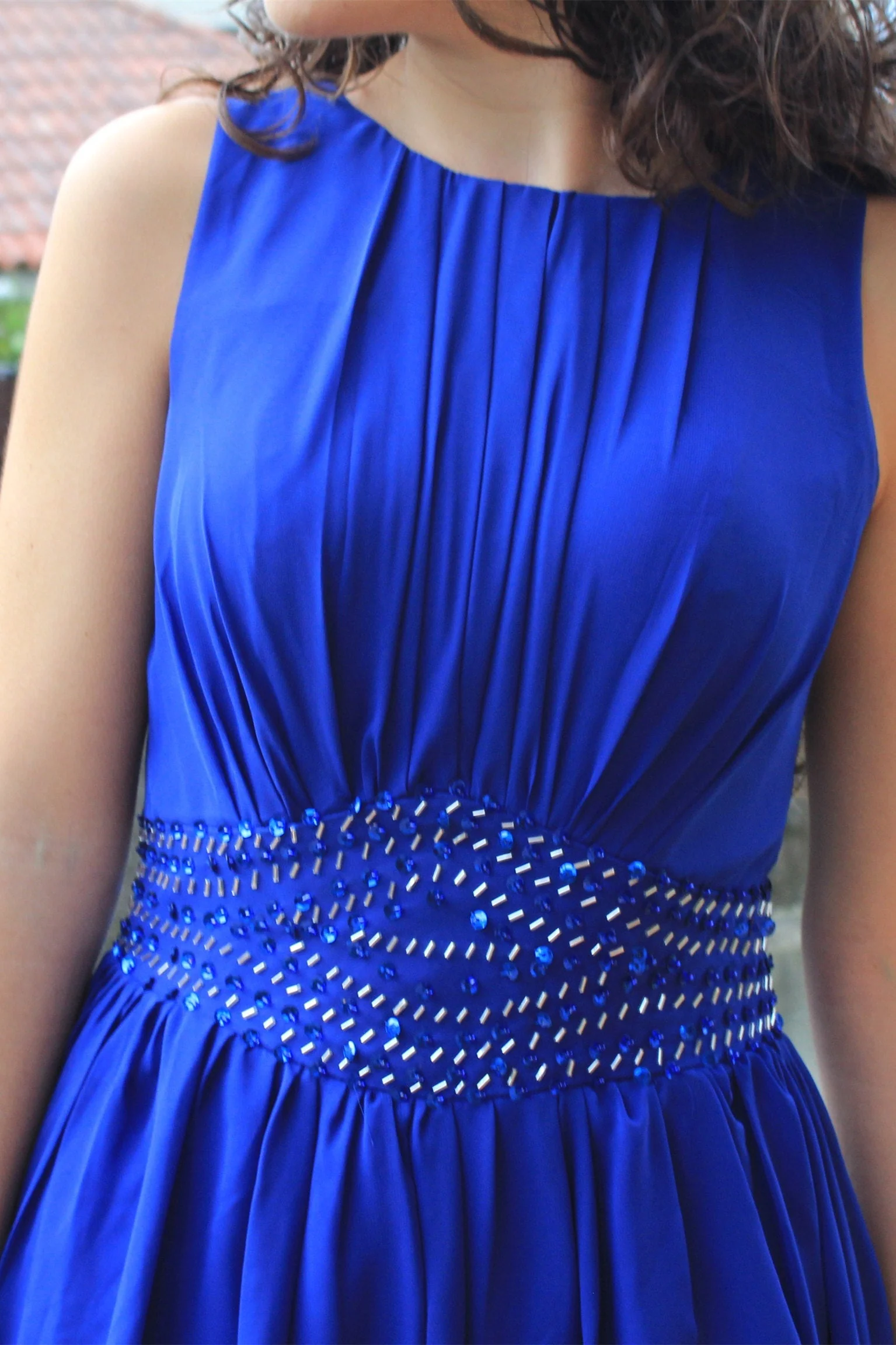 A-line Small Round Collar Knee Length Chiffon Beaded Prom Dress - Image 6