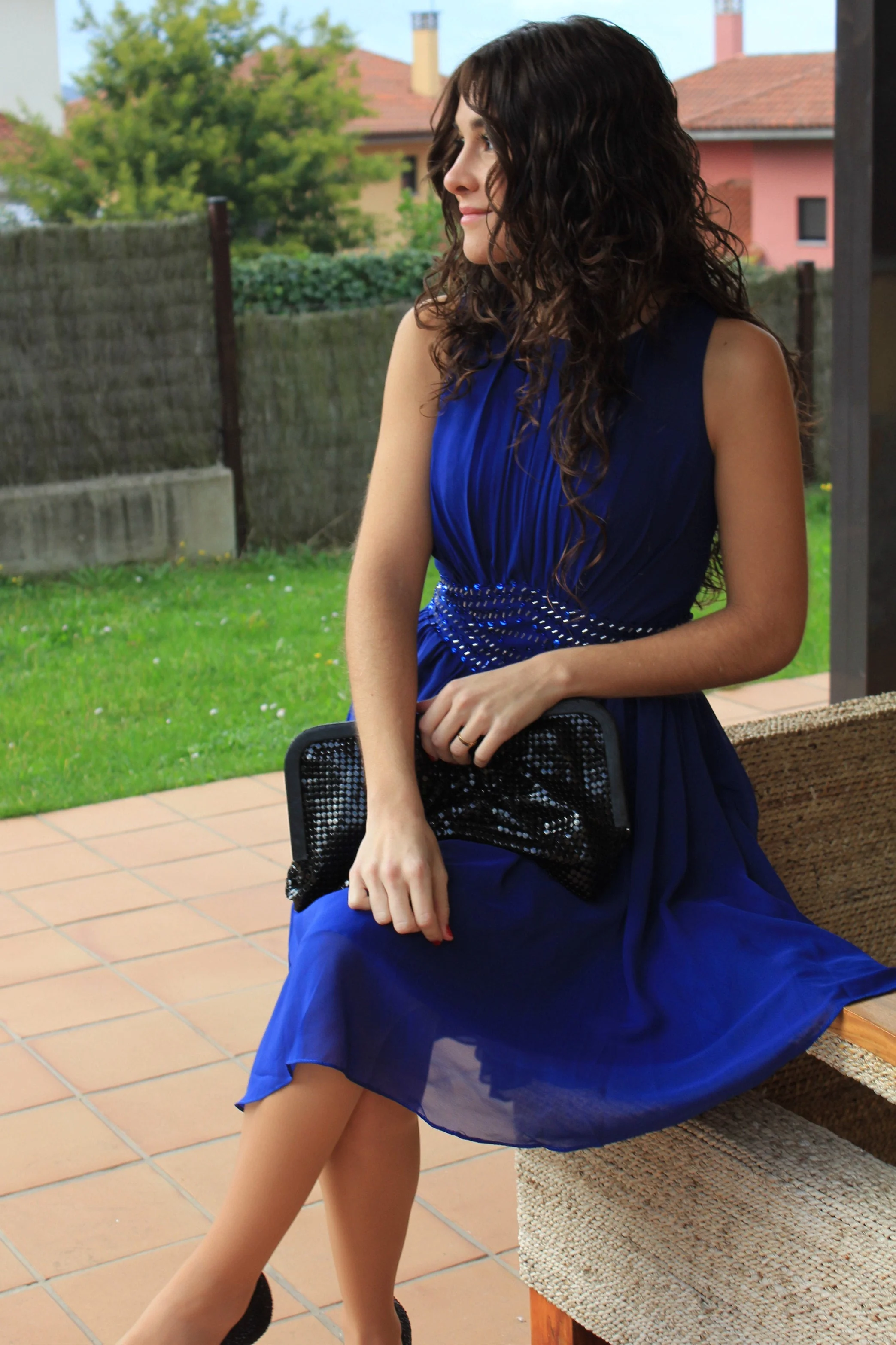 A-line Small Round Collar Knee Length Chiffon Beaded Prom Dress - Image 9