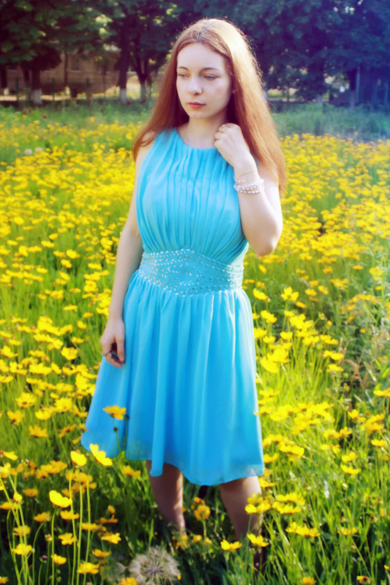 A-line Small Round Collar Knee Length Chiffon Beaded Prom Dress - Image 4