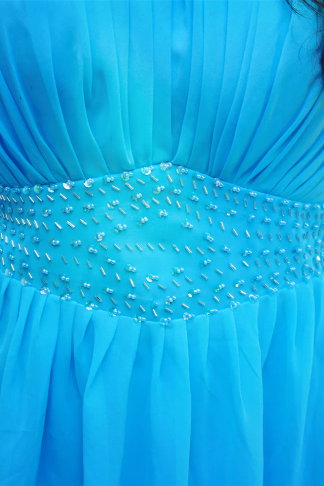 A-line Small Round Collar Knee Length Chiffon Beaded Prom Dress - Image 6