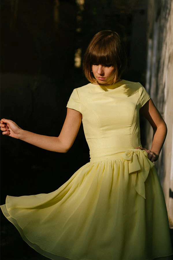 A-line Small Round Collar Knee Length Chiffon Bridesmaid Dress - Image 7