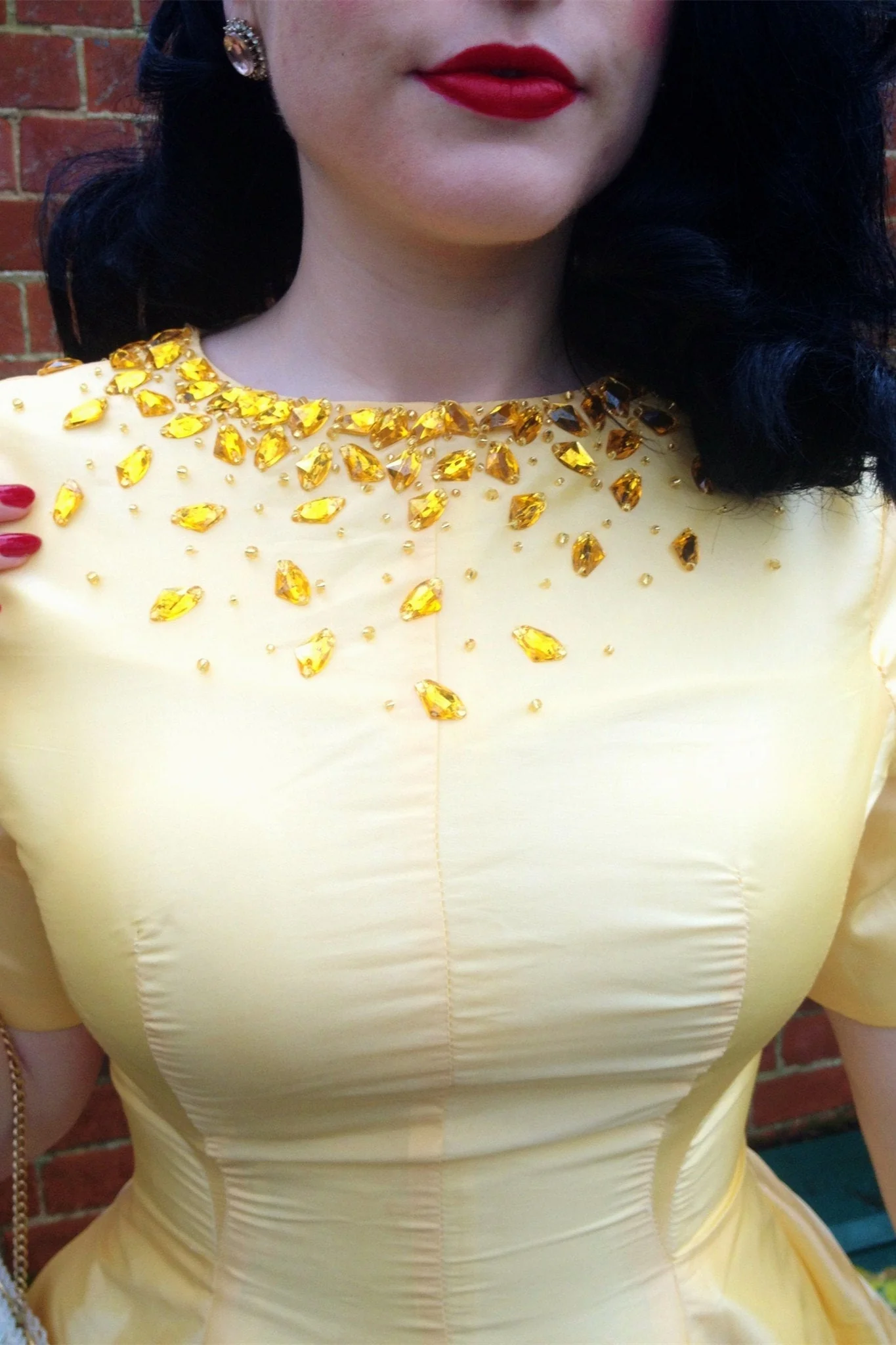 A-line Small Round Collar Tea Length Charmuse Beaded Prom Dress - Image 8