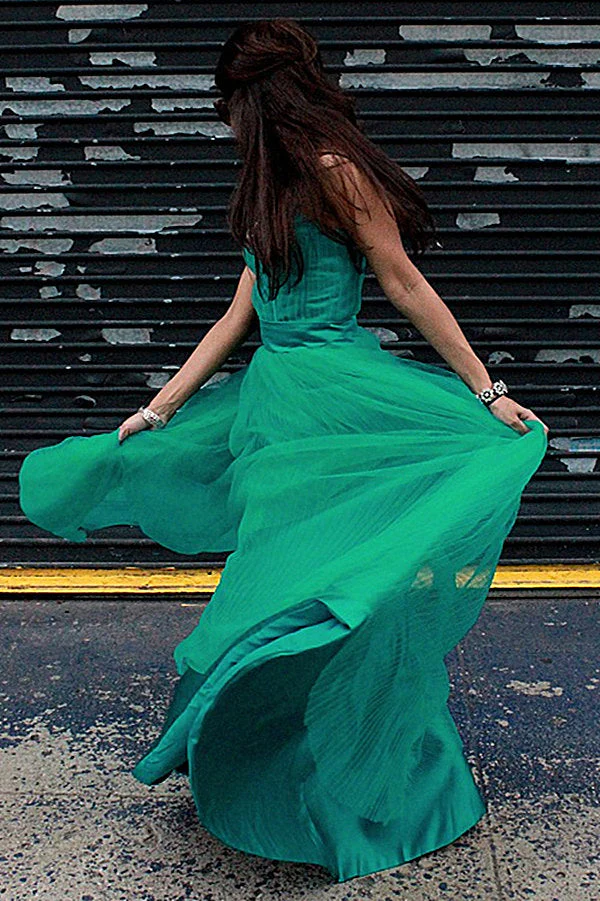 A-line Spaghetti Strap Floor Length Chapel Tulle Rhinestone Prom Dress - Image 2