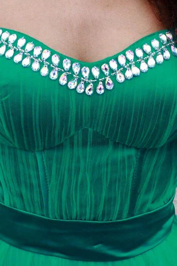 A-line Spaghetti Strap Floor Length Chapel Tulle Rhinestone Prom Dress - Image 5