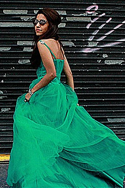 A-line Spaghetti Strap Floor Length Chapel Tulle Rhinestone Prom Dress - Image 6