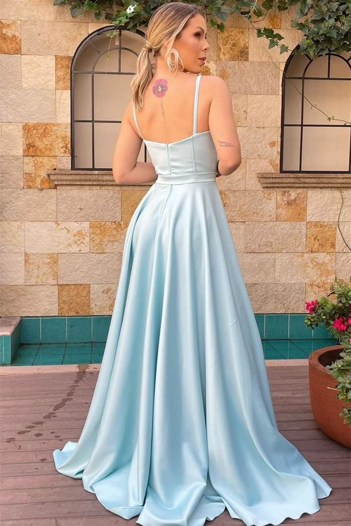 A-line Spaghetti strap Floor Length Sleeveless Backless Prom Dress - Image 2