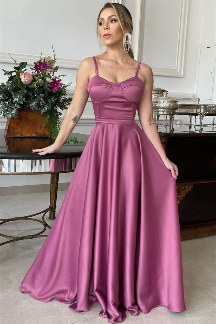 A-line Spaghetti strap Floor Length Sleeveless Backless Prom Dress - Image 3