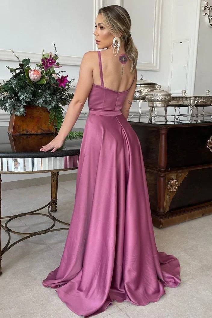 A-line Spaghetti strap Floor Length Sleeveless Backless Prom Dress - Image 4