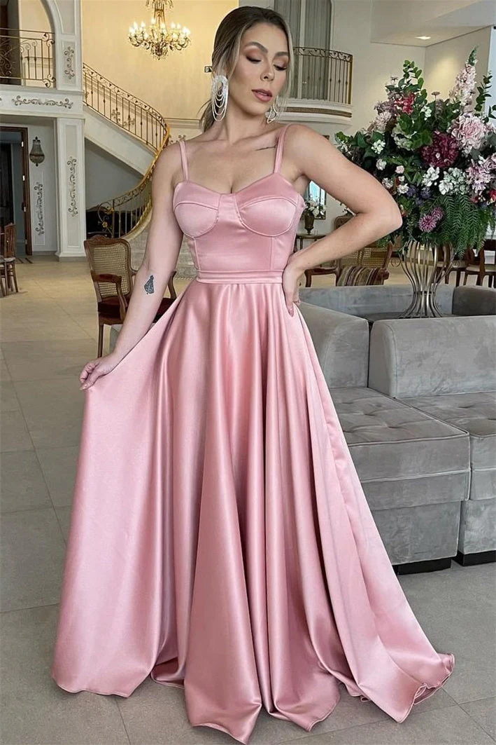 A-line Spaghetti strap Floor Length Sleeveless Backless Prom Dress - Image 5