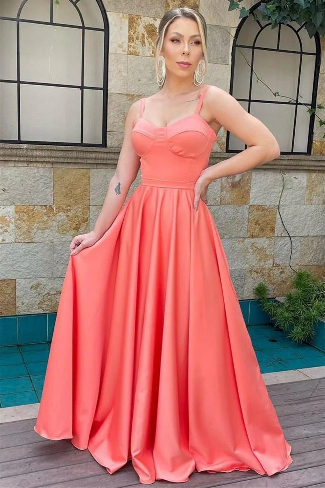 A-line Spaghetti strap Floor Length Sleeveless Backless Prom Dress - Image 6