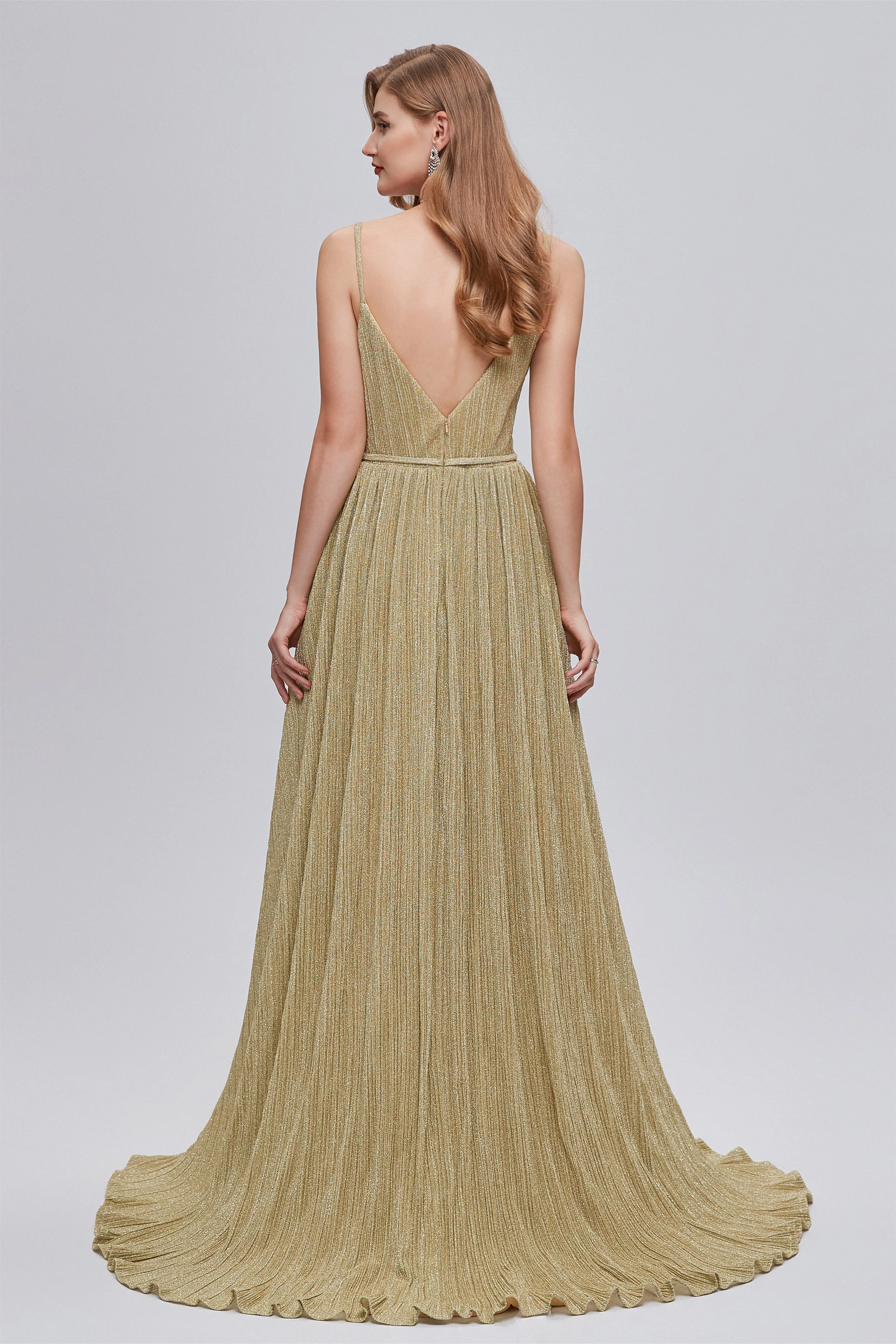 A-line Spaghetti strap Floor-length Sleeveless Open Back Elegant Beautiful Prom Dresses - Image 2