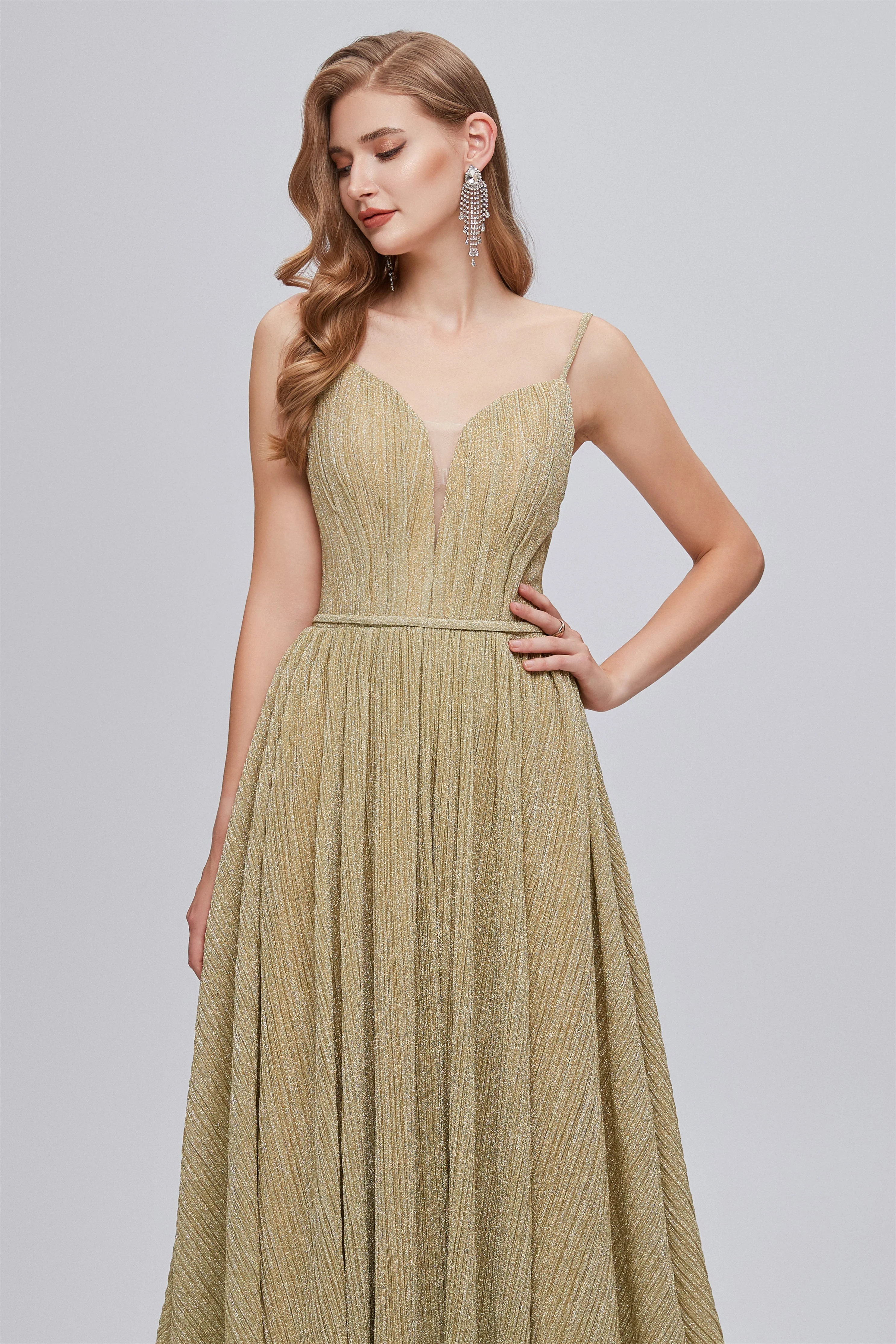 A-line Spaghetti strap Floor-length Sleeveless Open Back Elegant Beautiful Prom Dresses - Image 6