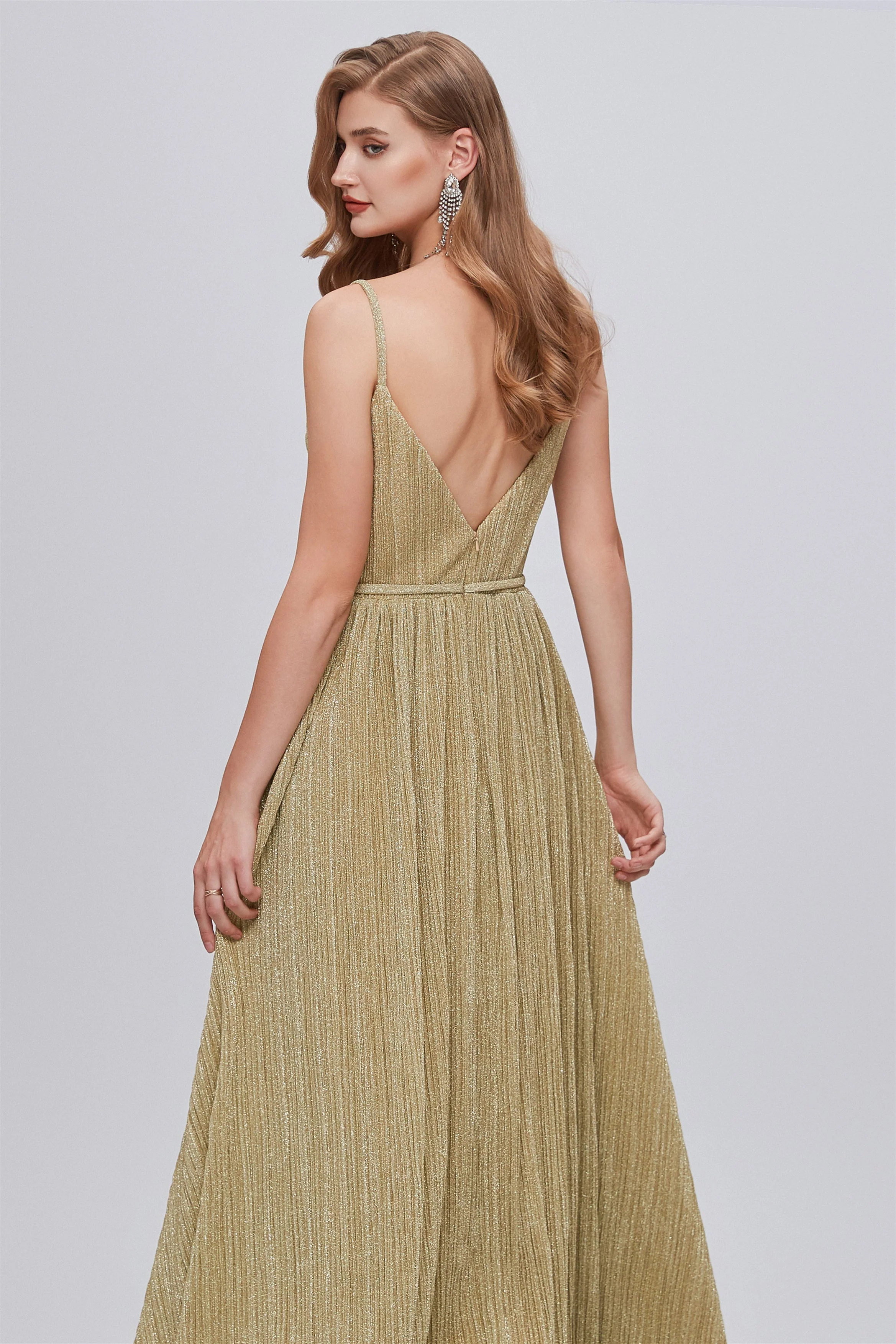 A-line Spaghetti strap Floor-length Sleeveless Open Back Elegant Beautiful Prom Dresses - Image 7