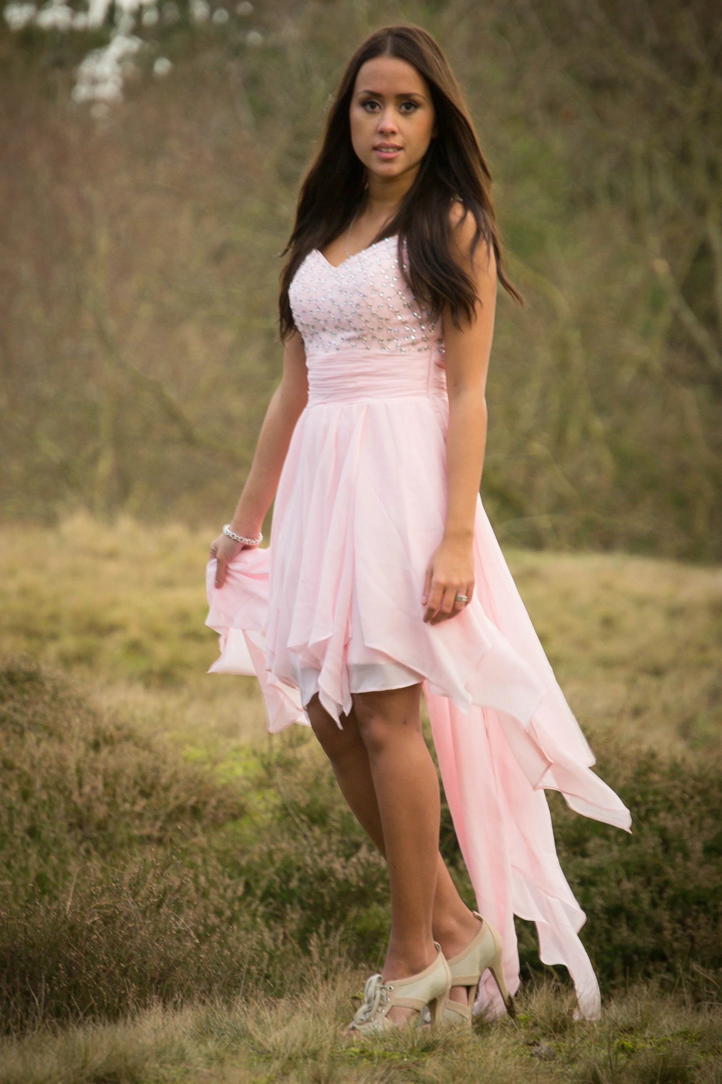 A-line Spaghetti Strap Hi-low Length Chapel Tulle Rhinestone Prom Dress - Image 4