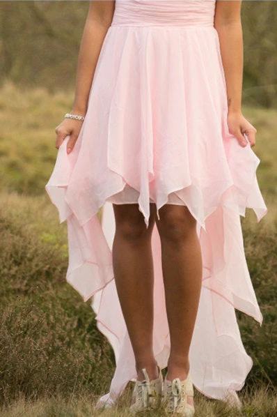 A-line Spaghetti Strap Hi-low Length Chapel Tulle Rhinestone Prom Dress - Image 6