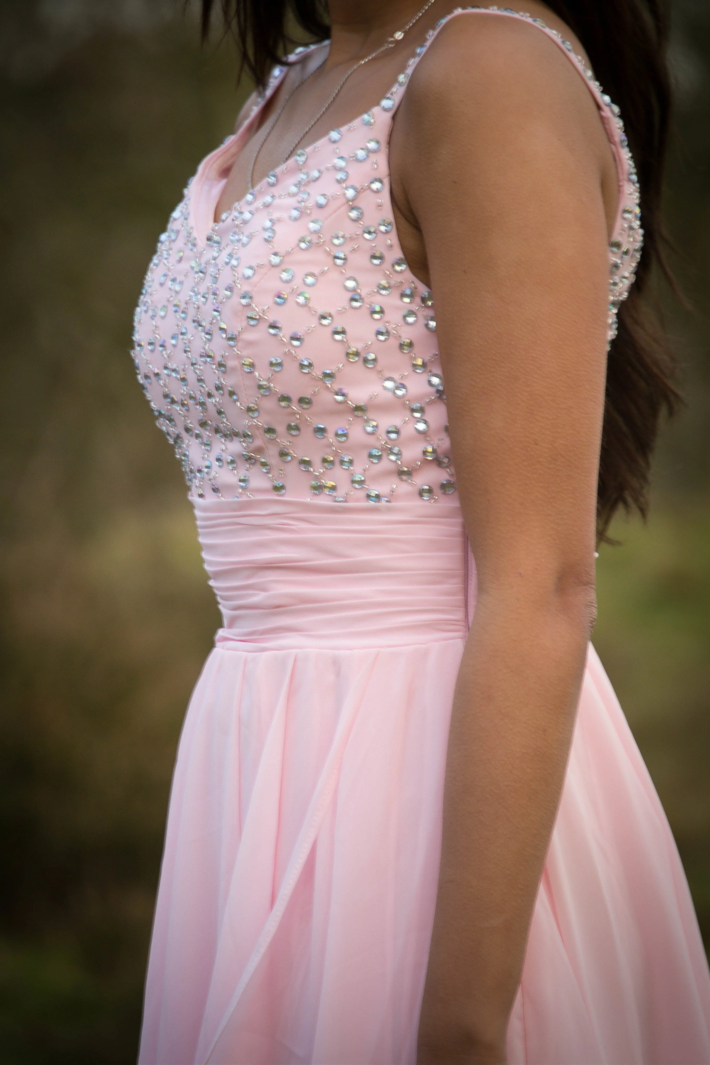 A-line Spaghetti Strap Hi-low Length Chapel Tulle Rhinestone Prom Dress - Image 7