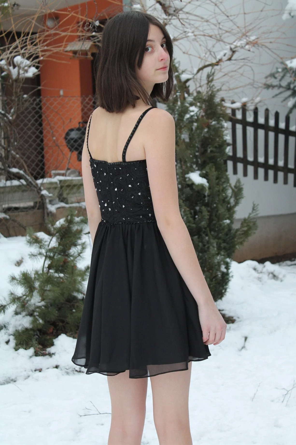 A-line Spaghetti Strap Knee Length Tulle Rhinestone Homecoming Dress - Image 4