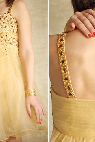 A-line Spaghetti Strap Knee Length Tulle Rhinestone Prom Dress - Image 4