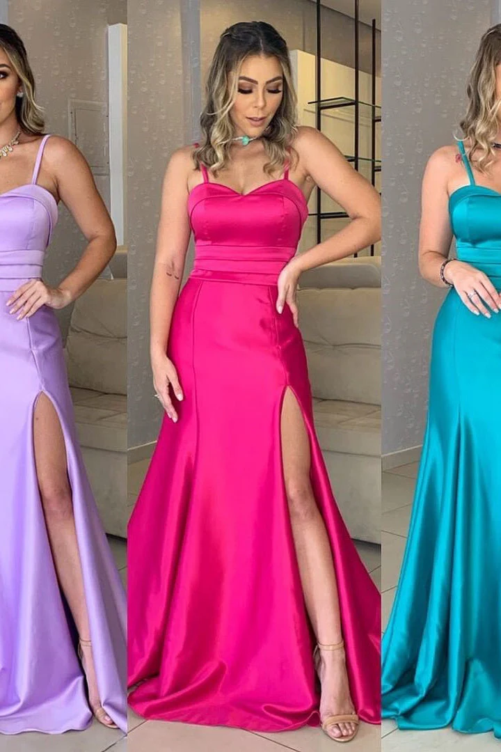 A-line Spaghetti strap Sleeveless Sweetheart High Split Floor-length Prom Dress - Image 2