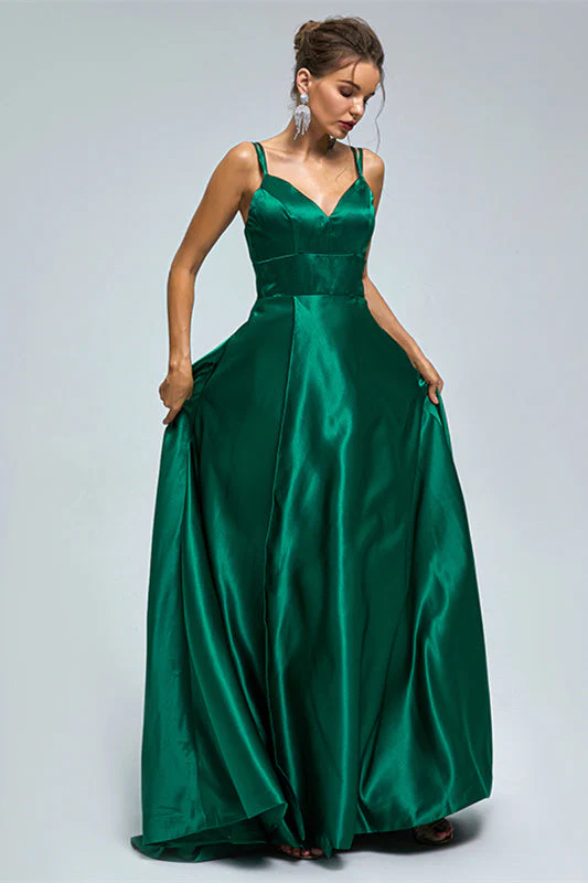 A-line Spaghetti strap Sweetheart Satin Floor-length Sleeveless Backless High Split Prom Dress - Image 4