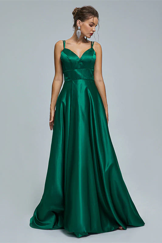 A-line Spaghetti strap Sweetheart Satin Floor-length Sleeveless Backless High Split Prom Dress - Image 5