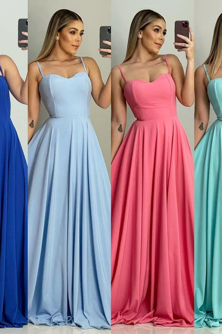 A-line Spaghetti Strap Sweetheart Sleeveless Floor-length Prom Dress - Image 2