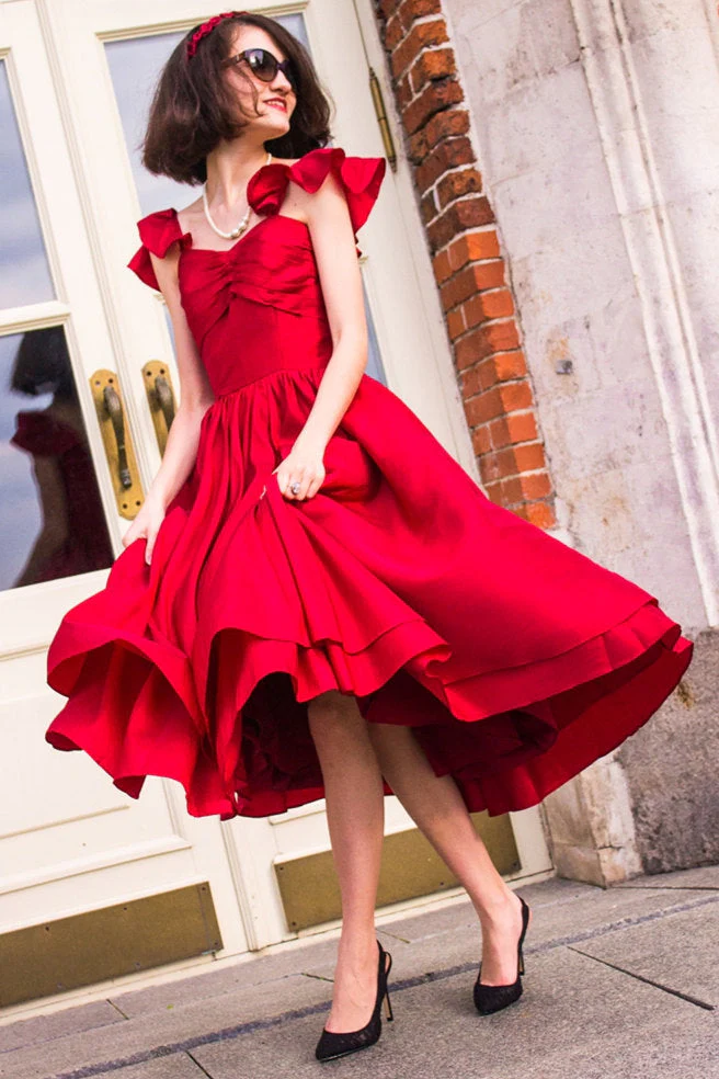 A-line Spaghetti Strap Tea Length Charmuse Homecoming Dress - Image 3