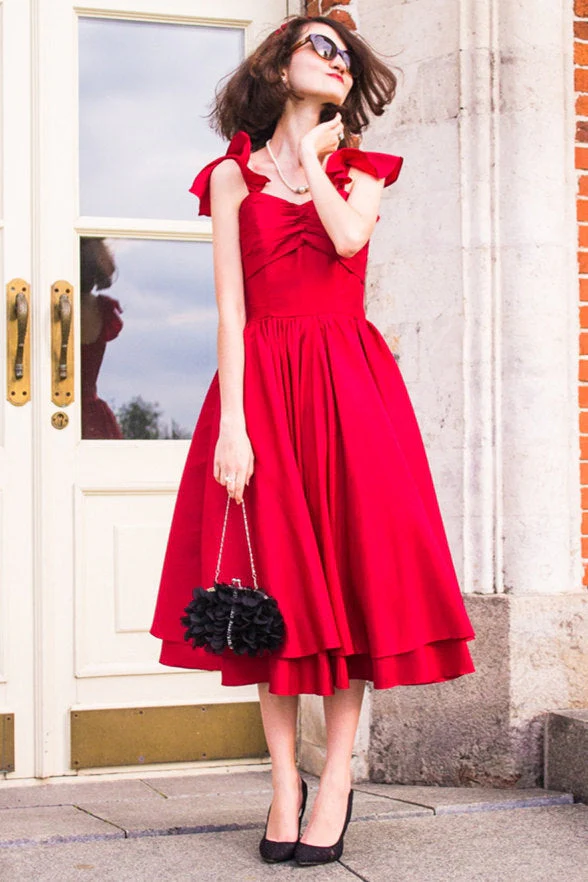 A-line Spaghetti Strap Tea Length Charmuse Homecoming Dress - Image 7