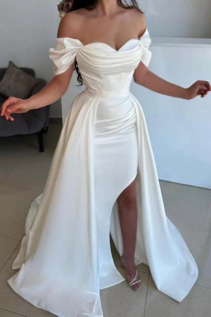 Ballbella Slit Front Off-The-Shoulder Sweetheart Stain Evening Dress with Ruffles - Image 2