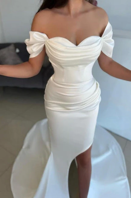 Ballbella Slit Front Off-The-Shoulder Sweetheart Stain Evening Dress with Ruffles - Image 3