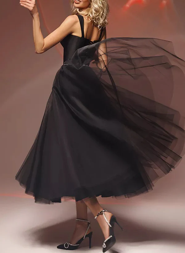 A-Line Square Neckline Sleeveless Satin/Tulle Homecoming Dresses - Image 2