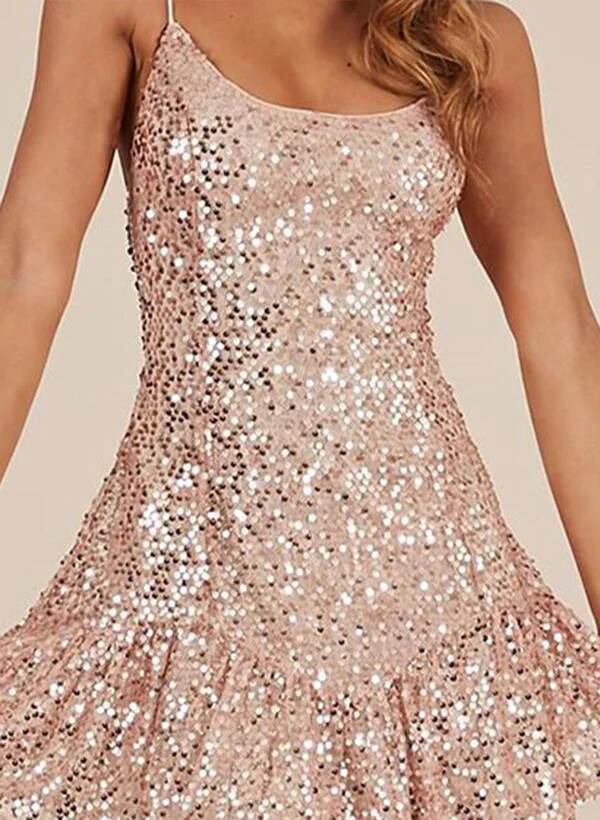 A-Line Square Neckline Sleeveless Sequined Short/Mini Homecoming Dresses With Sequins - Image 2