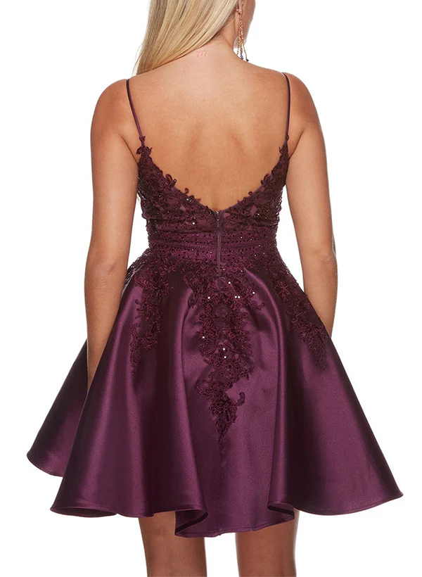 A-Line Square Neckline Sleeveless Short/Mini Lace/Satin Homecoming Dresses - Image 2
