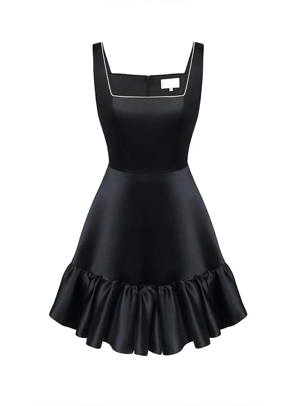 A-Line Square Neckline Sleeveless Short/Mini Satin Homecoming Dresses - Image 3