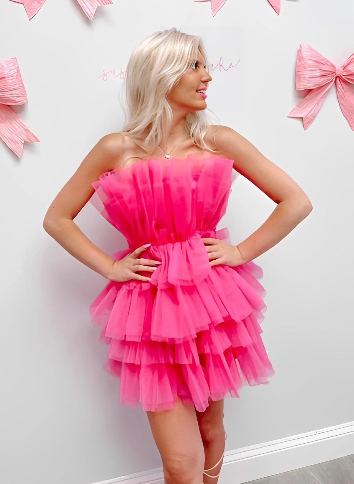 A-Line Square Neckline Sleeveless Short/Mini Tulle Homecoming Dresses - Image 3