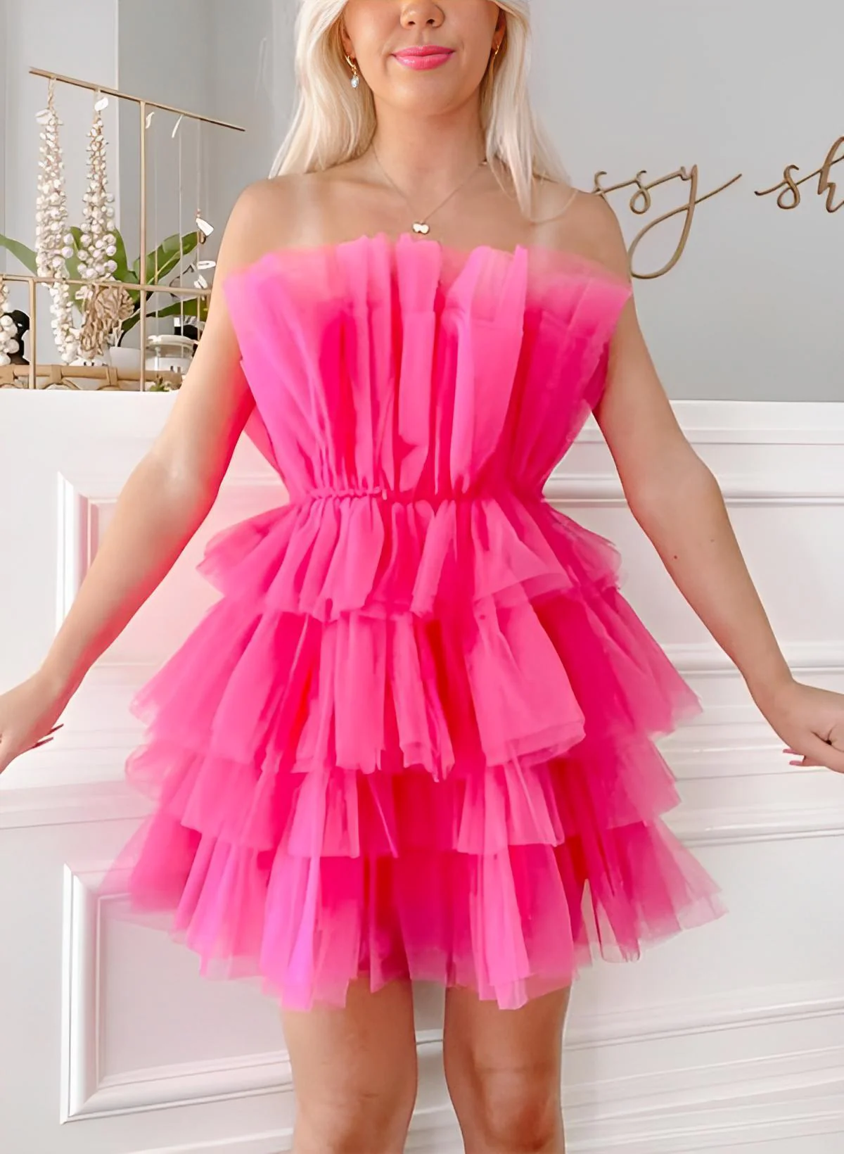 A-Line Square Neckline Sleeveless Short/Mini Tulle Homecoming Dresses - Image 4
