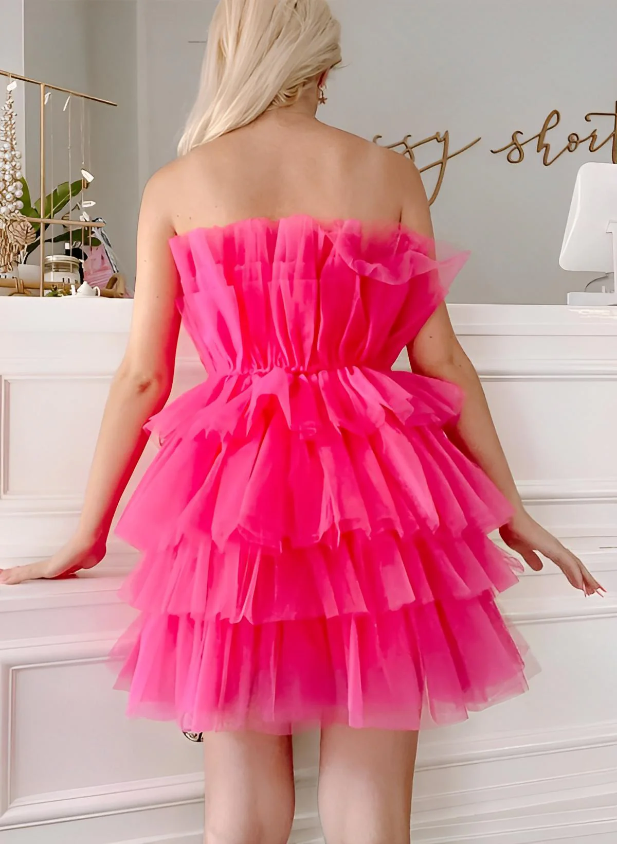A-Line Square Neckline Sleeveless Short/Mini Tulle Homecoming Dresses - Image 5