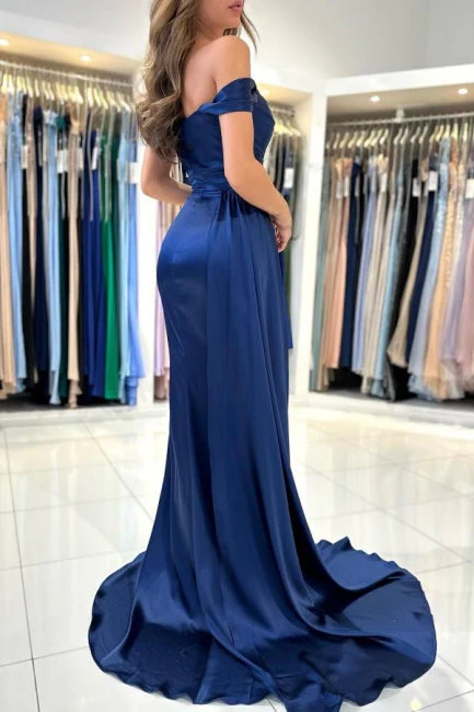 Ballbella Stain Royal Blue Sweetheart Slit Front Off-the-Shoulder Strapless Evening Dress with Ruffles - Image 5