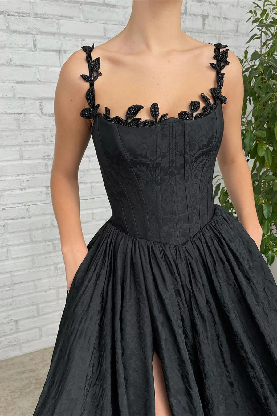 A-line Strapless Applique Off-the-shoulder Floor-length High Split Prom Dress - Image 2